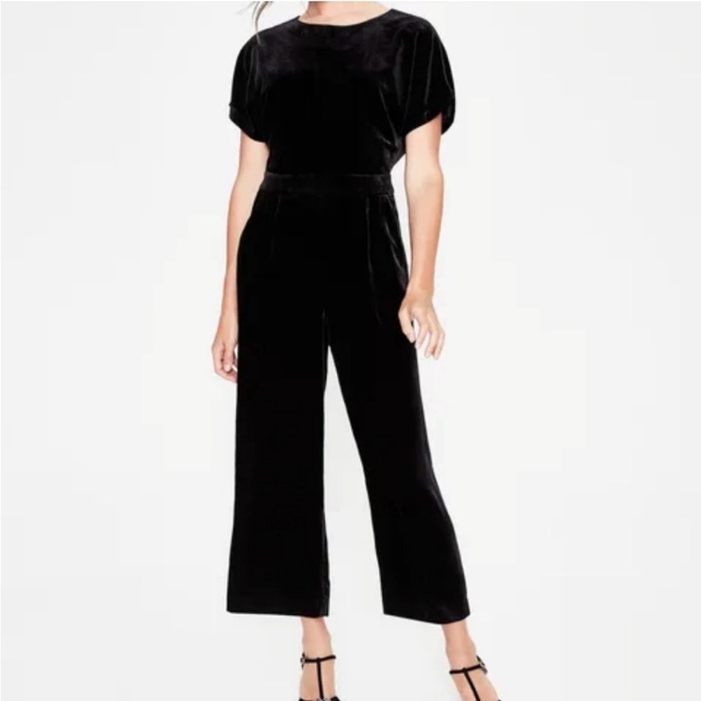 Boden Elegant Velvet Jumpsuit Ankle Length Wide Leg Short Sleeve Feminine 6R